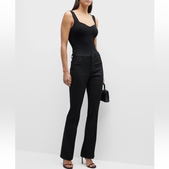 L'AGENCE Selma High Rise Sleek Baby Boot Trousers Black/Silver Glitter Stripe 25 - Picture 4 of 9